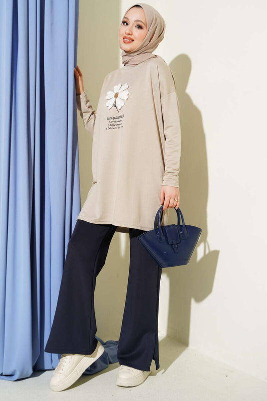 Beige Tunic with Daisy Emblem on Front