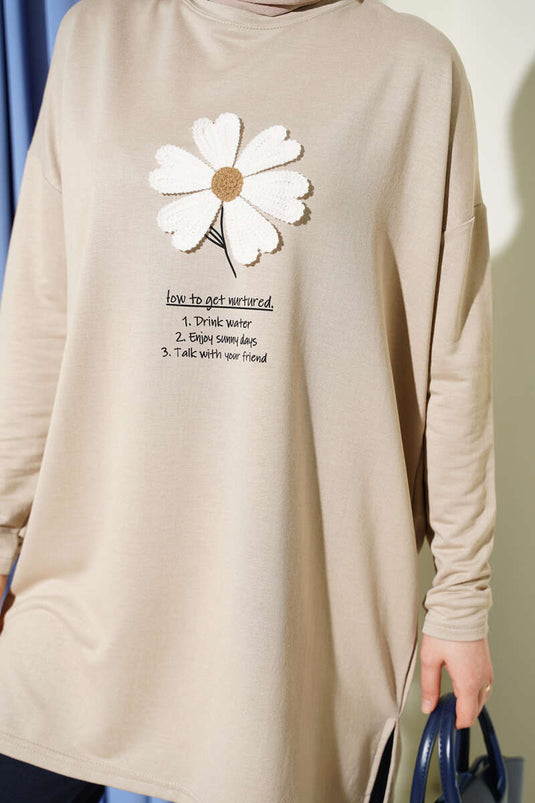 Beige Tunic with Daisy Emblem on Front