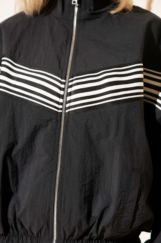 Önü Parça Çizgili Ceket Siyah
