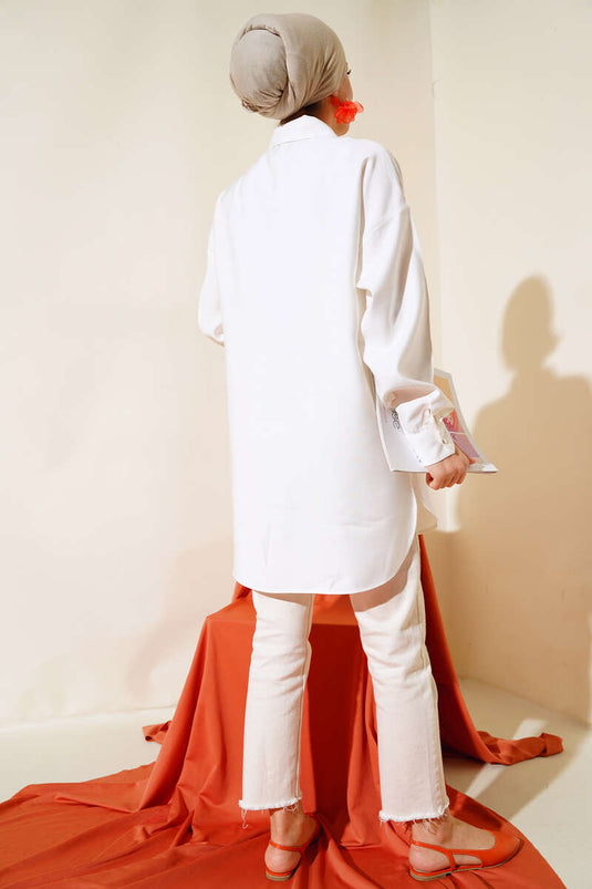 Shirt with Bright Stone Details Ecru