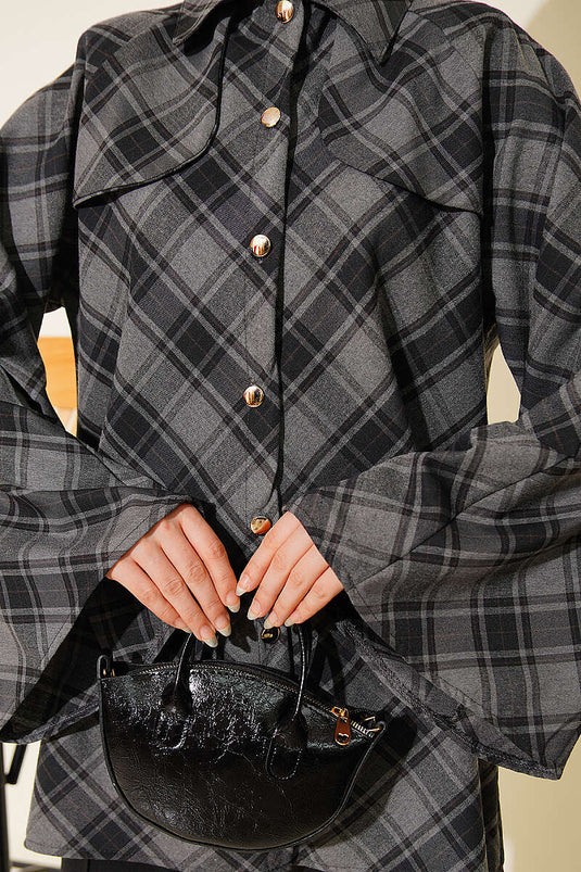 Camicia a quadri con bottoni, colore fumo