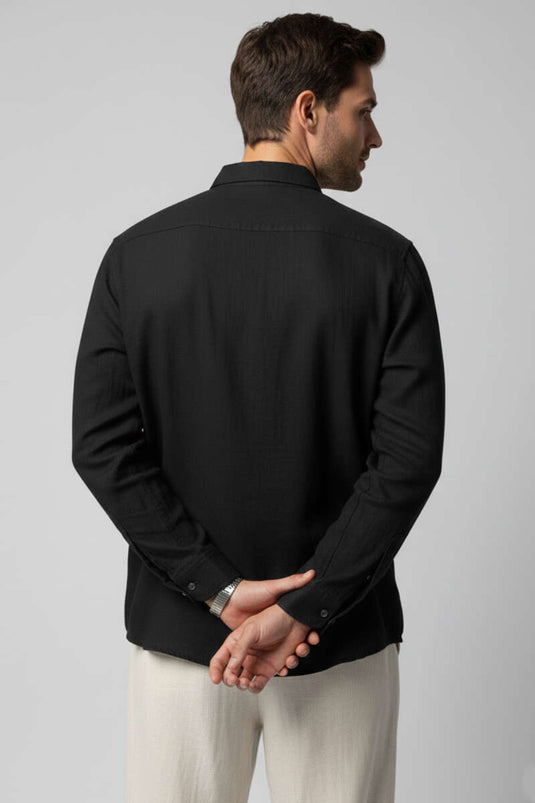 Chemise homme en lin à boutons noirs