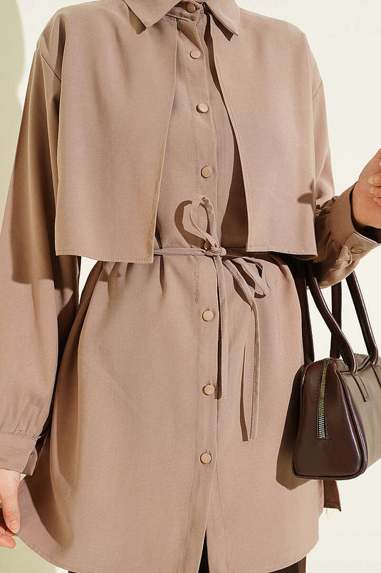 Chemise Tensel avec cape avant et ceinture à cordon, couleur vison