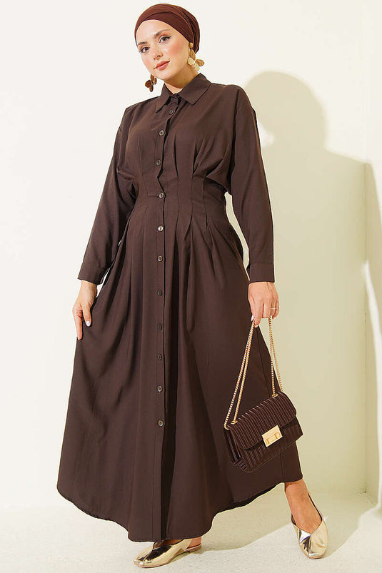 Robe À Détails Plissés Devant En Café