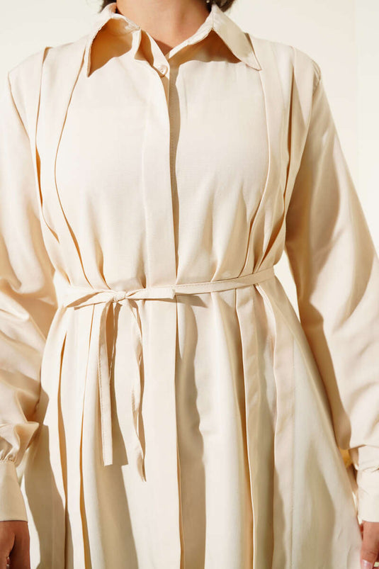 تونيك بحزام من الأمام بلون بيج