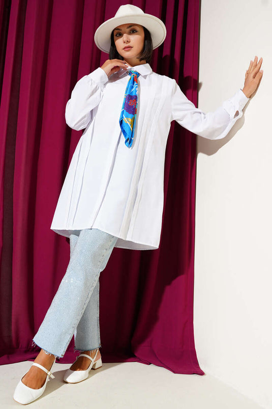 Front Darted Rope Belted Tunic White