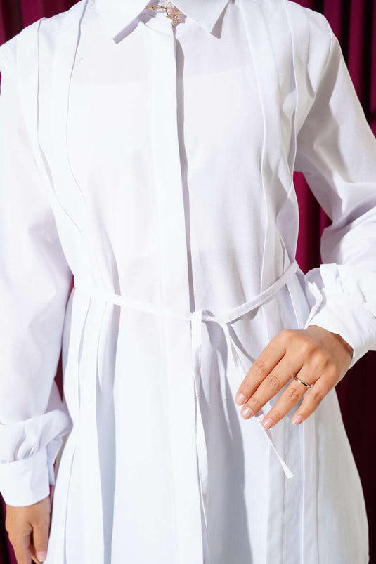 Front Darted Rope Belted Tunic White