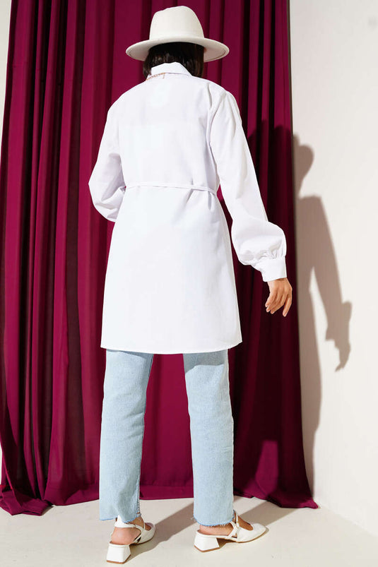 Front Darted Rope Belted Tunic White