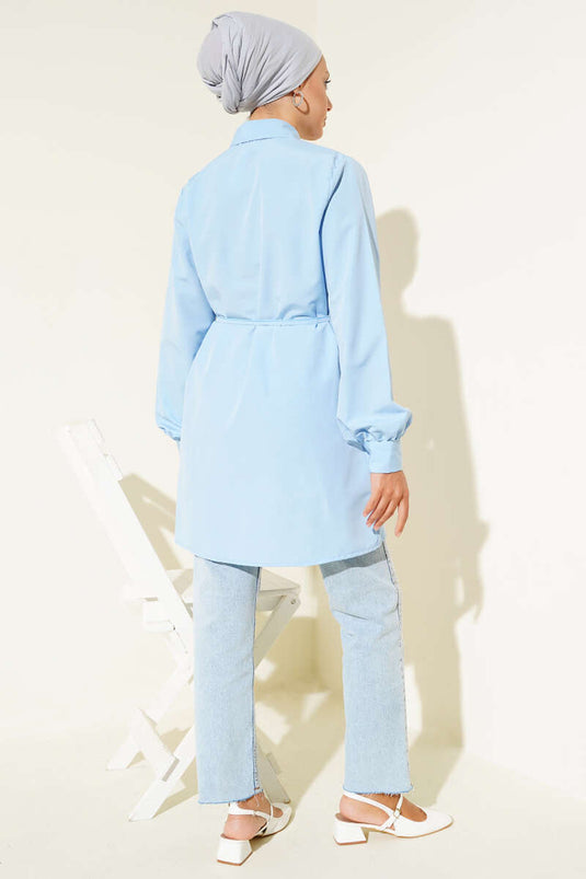 Front Darted Rope Belted Tunic Ice Blue