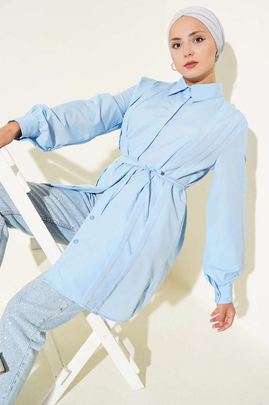 Front Darted Rope Belted Tunic Ice Blue