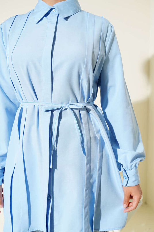 Front Darted Rope Belted Tunic Ice Blue
