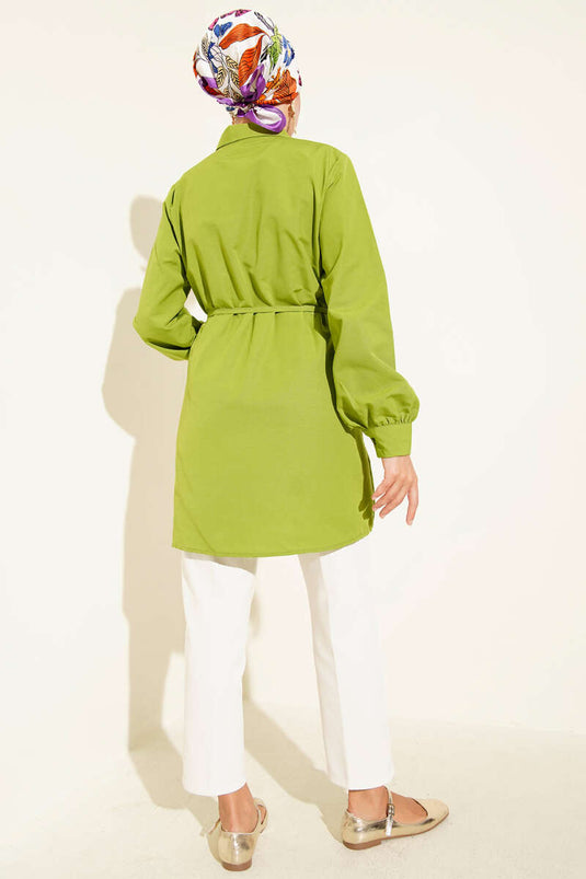 Tunique à pinces sur le devant avec ceinture en corde vert pistache