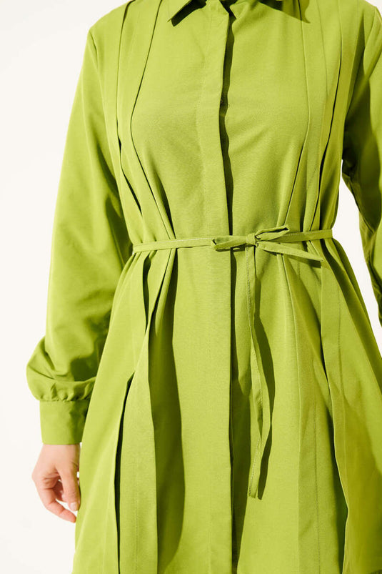 Tunique à pinces sur le devant avec ceinture en corde vert pistache