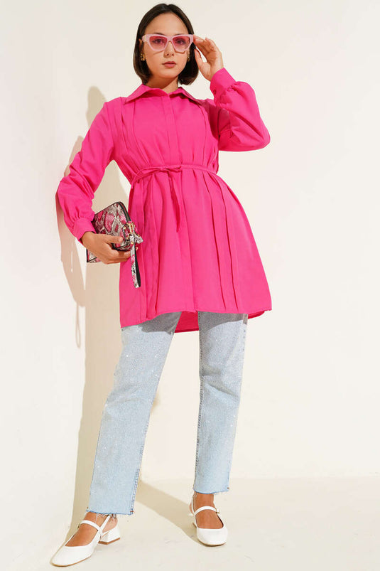 تونيك بحزام من الأمام بحبل مدبب باللون الفوشيا