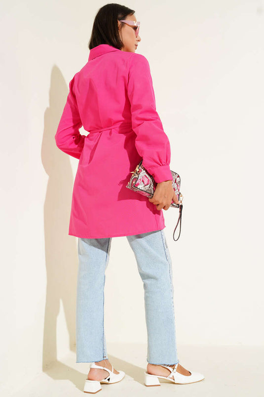 تونيك بحزام من الأمام بحبل مدبب باللون الفوشيا