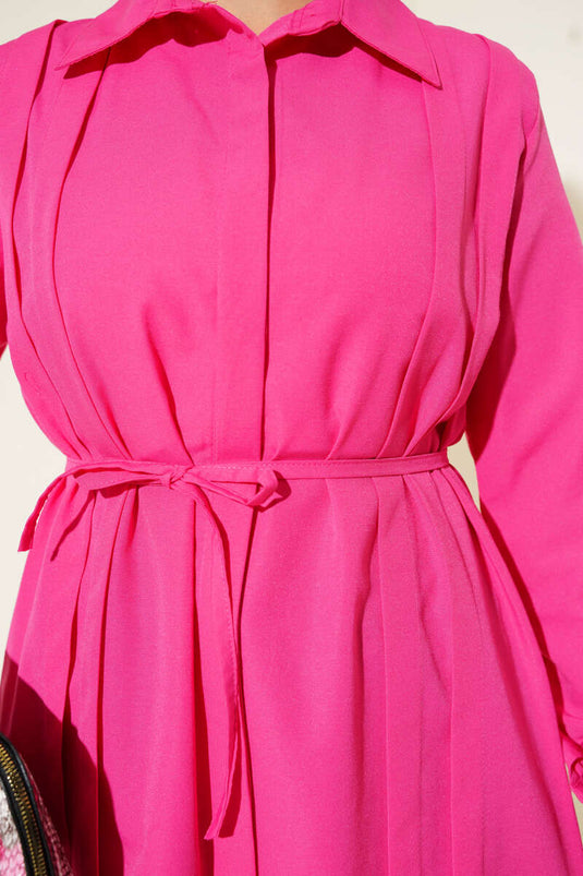تونيك بحزام من الأمام بحبل مدبب باللون الفوشيا