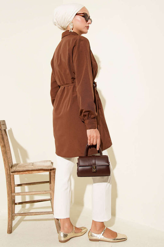 Front Darted Rope Belted Tunic Brown