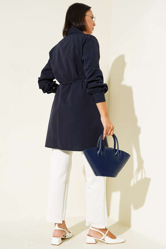 Front Darted Rope Belted Tunic Navy Blue