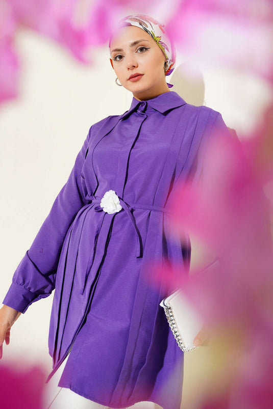 سترة أرجوانية بحزام من الحبل الأمامي