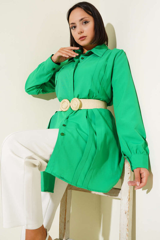 Front Darted Rope Belted Tunic Green