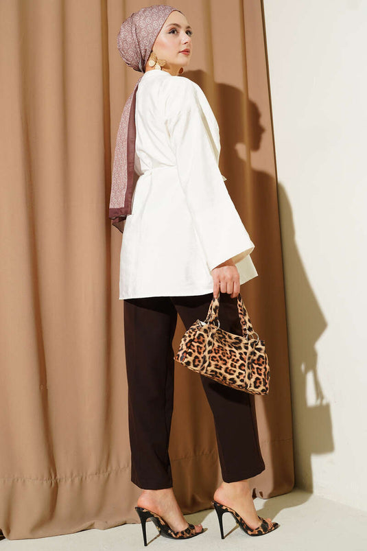 Önü Pensli Paraşüt Gömlek Ekru