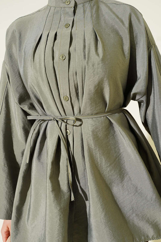 Front Pleated Parachute Shirt Khaki