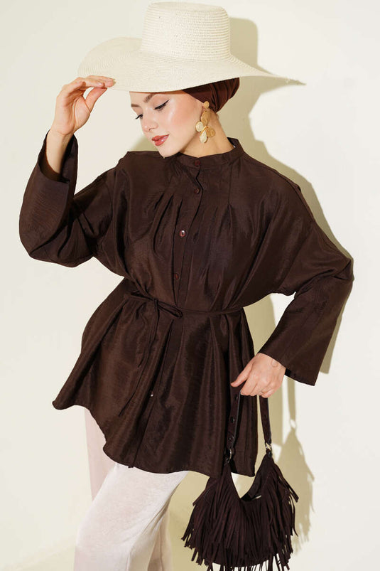 Front Pleated Parachute Shirt Coffee