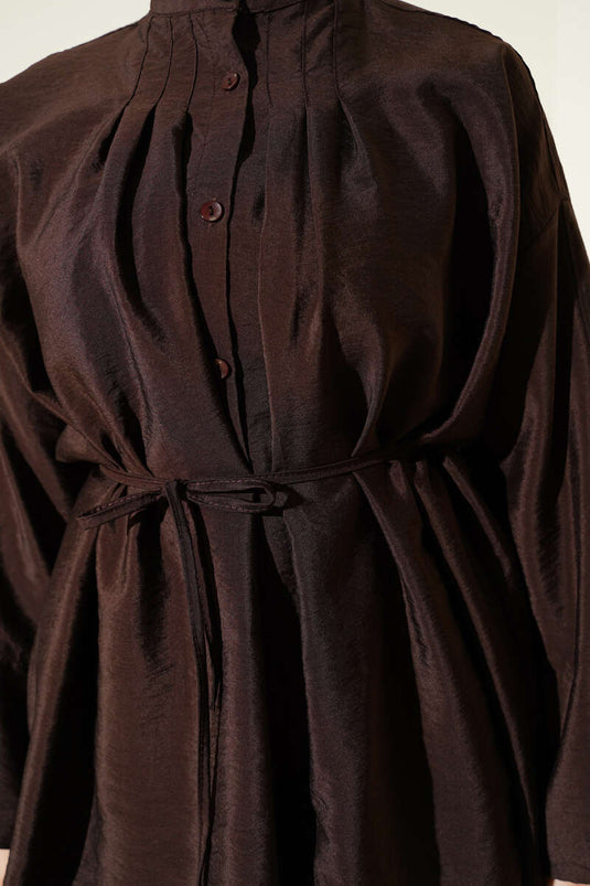 Front Pleated Parachute Shirt Coffee