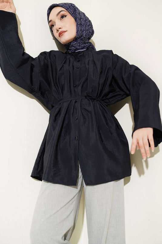 Chemise parachute à plis avant bleu marine