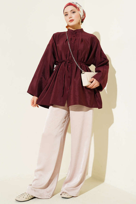 Front Pleated Parachute Shirt Burgundy