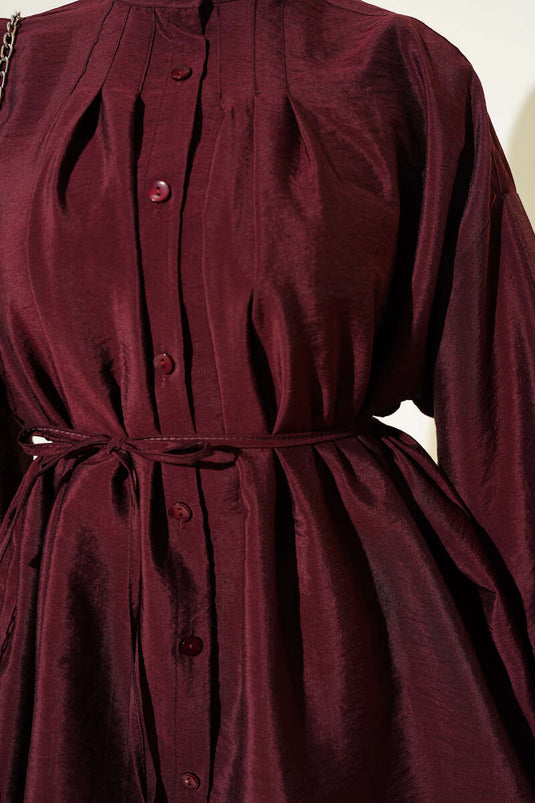 Front Pleated Parachute Shirt Burgundy