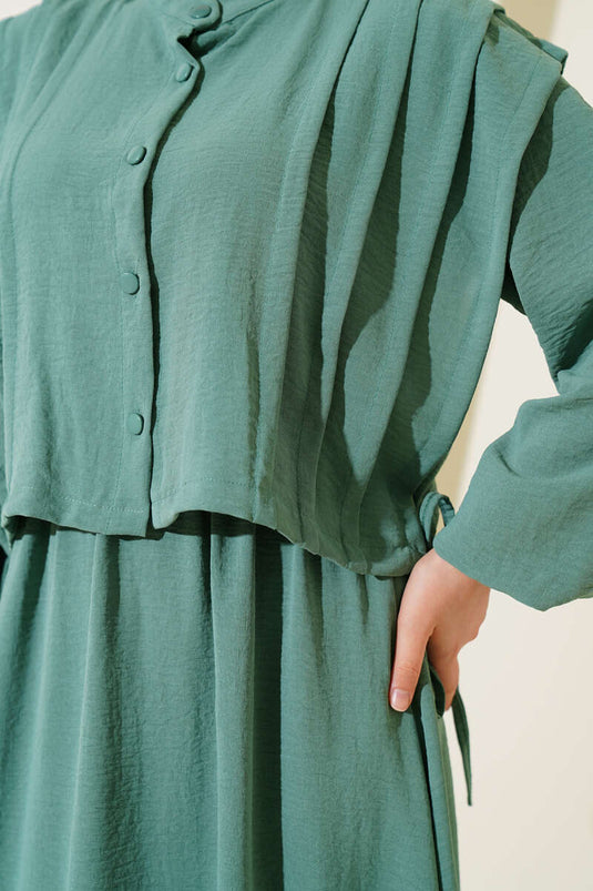 Dress with Front Pleated Detail and Bolero in Pistachio Green