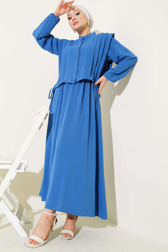 Indigo Bolero Dress with Pleat Detail on the Front