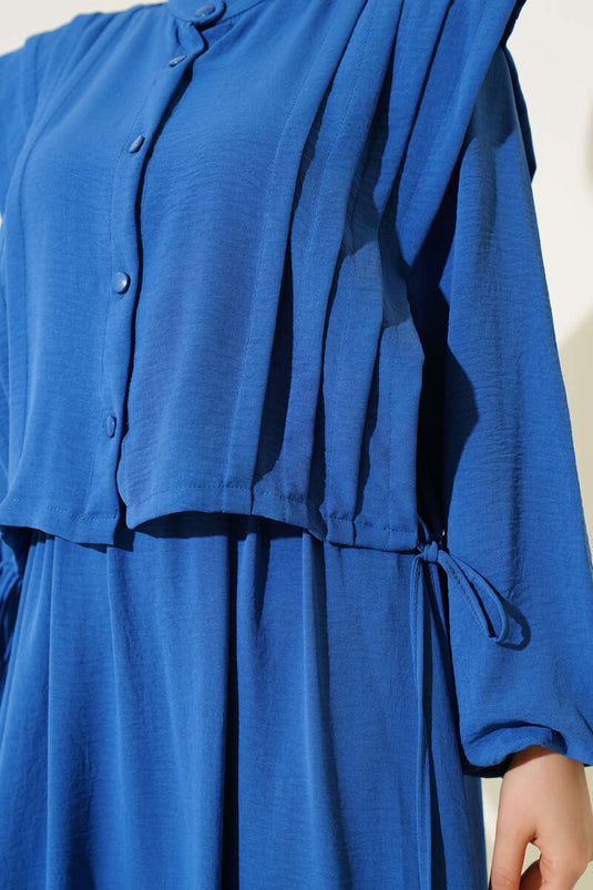 Indigo Bolero Dress with Pleat Detail on the Front