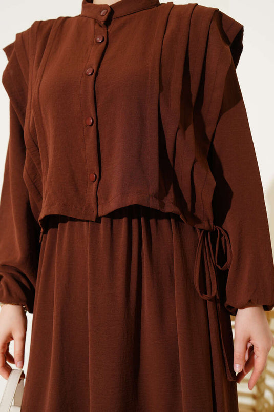 Robe ample avec boléro et détails plissés devant, couleur café