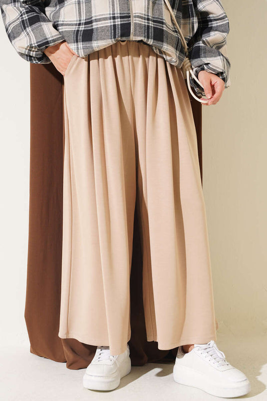 Pantalon En Dentelle Plissée Beige
