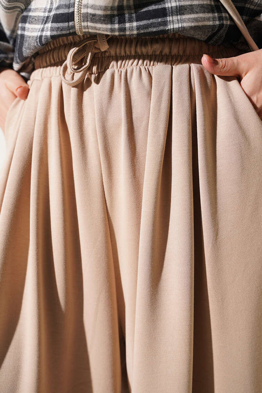 Pantalon En Dentelle Plissée Beige