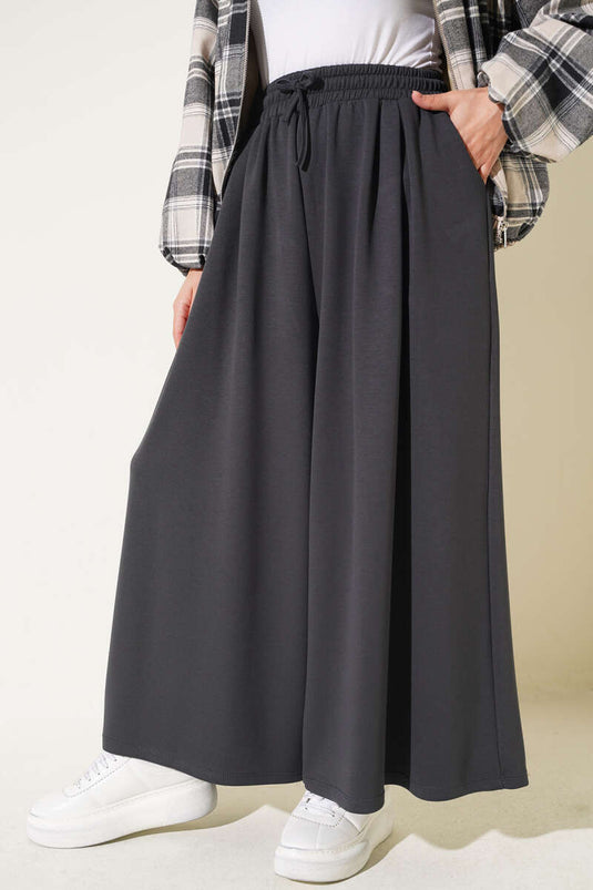 Pantalon En Dentelle Plissée Avec Devant En Tulle Gris Fumé