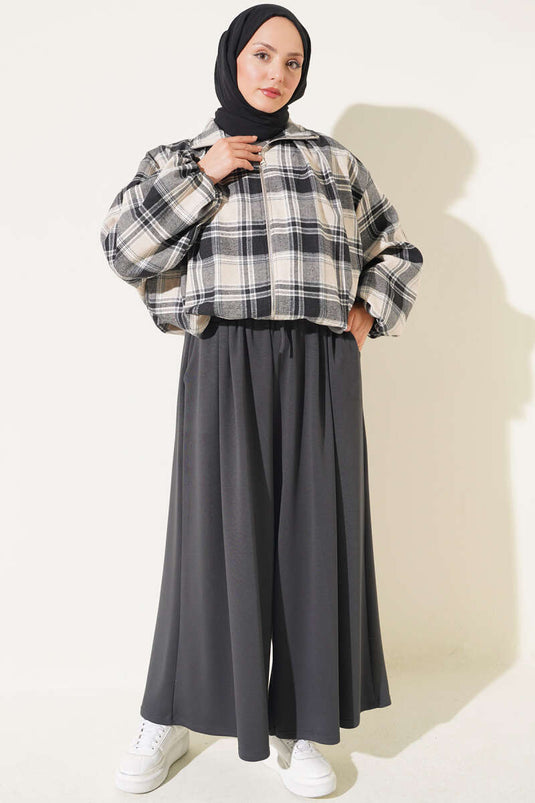 Pantalon En Dentelle Plissée Avec Devant En Tulle Gris Fumé