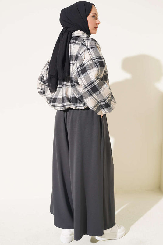 Pantalon En Dentelle Plissée Avec Devant En Tulle Gris Fumé