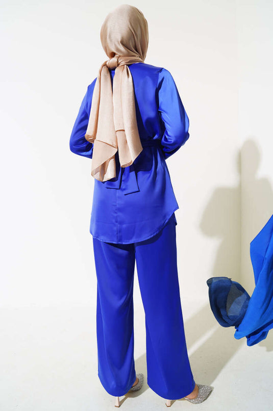 Geplooide voorkant gedetailleerde satijnen tweedelige set Saxe