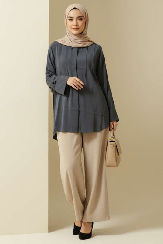 Chemise en tensel avec plis devant, couleur fumée