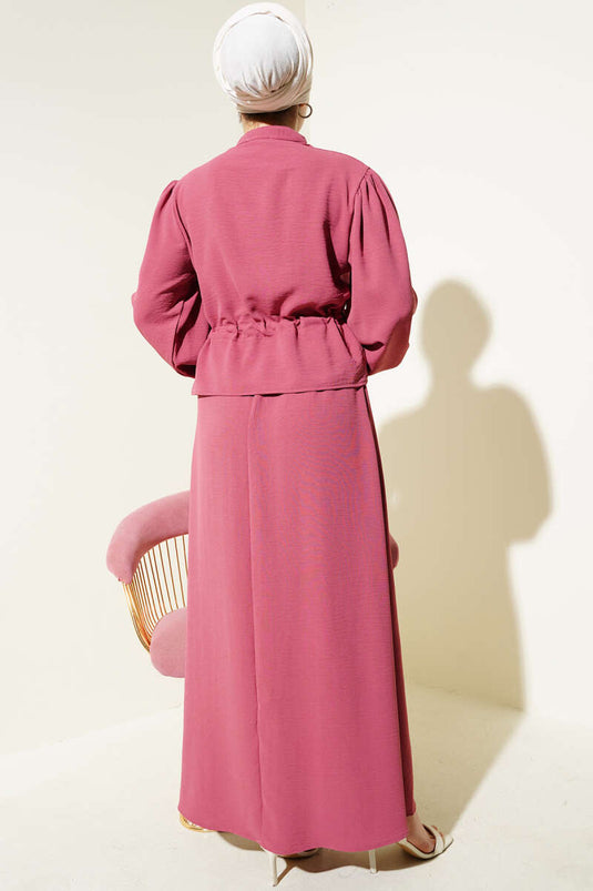 Pleated Front Waist Tunnel Skirted Suit Rose