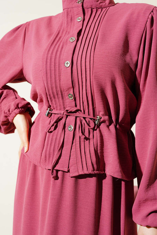 Pleated Front Waist Tunnel Skirted Suit Rose