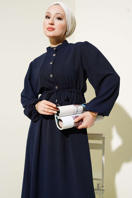 بدلة تنورة نفقية بخصر أمامي مطوي باللون الأزرق الداكن