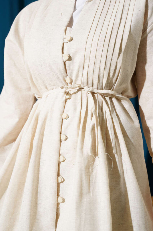 Pleated Brit Buttoned Linen Two Piece Set with Stone