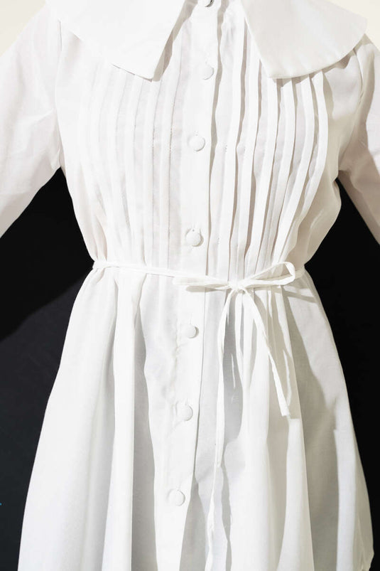 White Pleated Front Sailor Collar Shirt