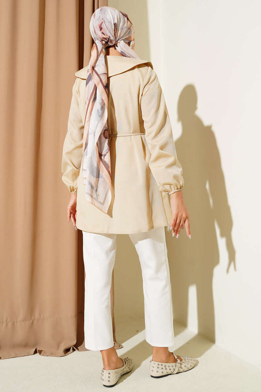 Pleated Front Sailor Collar Shirt Latte