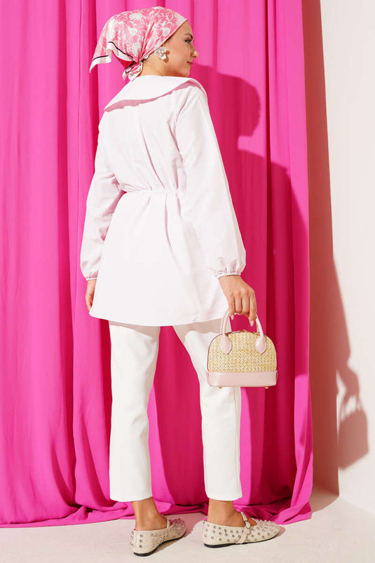 Pink Pleated Front Sailor Collar Shirt