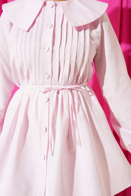 Pink Pleated Front Sailor Collar Shirt